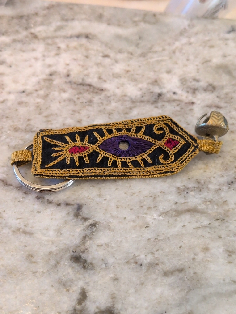 Embroidered Eye Keychain with Bell - Black, Purple, Gold, Red
